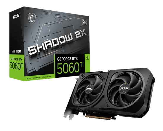 MSI GeForce RTX 5060 Ti 16G SHADOW 2X OC PLUS, 16GB GDDR7, 128-bit, PCIe 5.0, 3x DisplayPort, HDMI 2.1b
